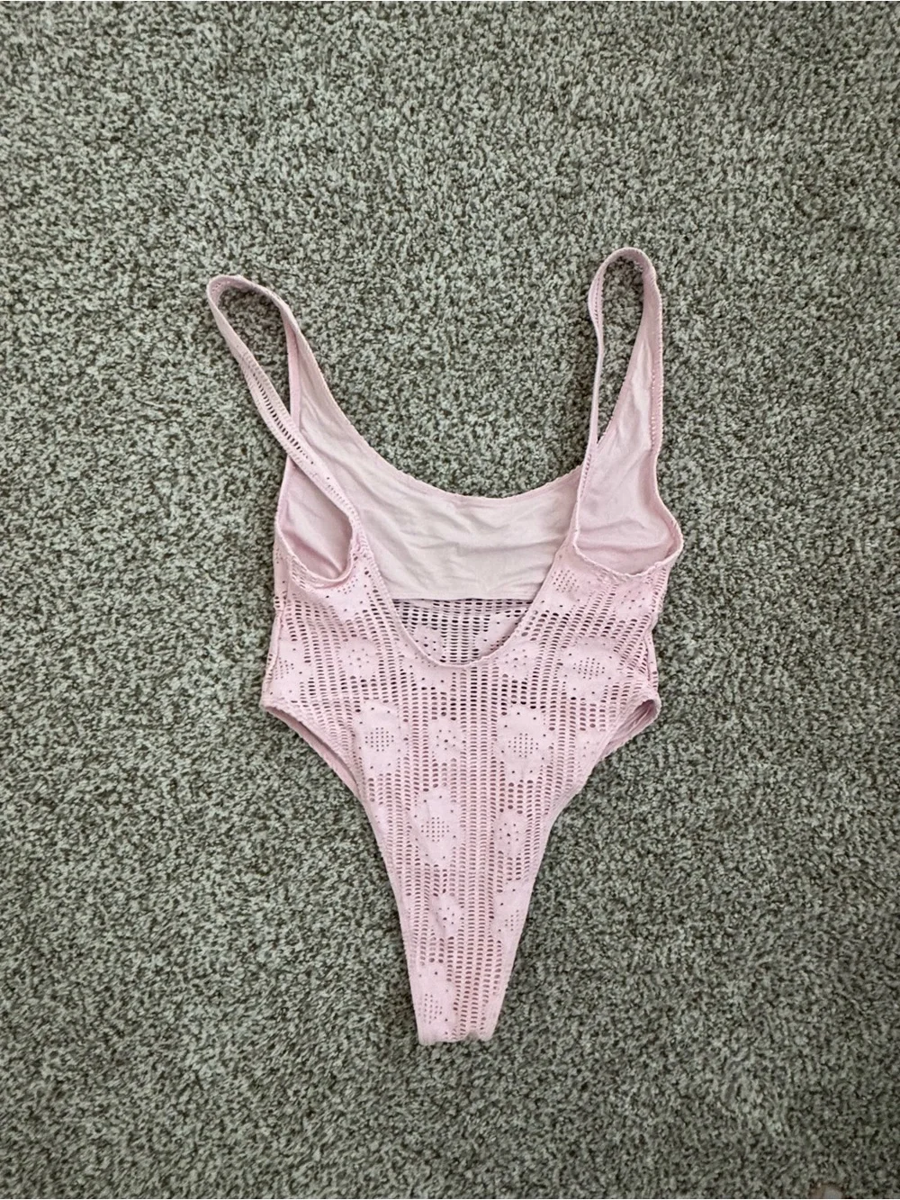 Frankie’s Bikinis Pink Crochet One-Piece Swimsuit
